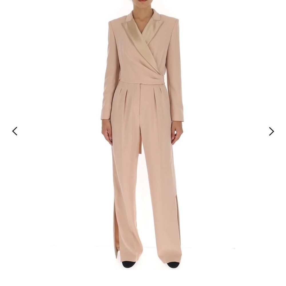 MaxMara Tan Dover Jumpsuit Tuxedo Wrap Style Long Sleeves New